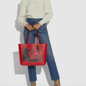 Coach Disney Mickey Mouse X Keith Haring Electric Red Leather Highline Tote